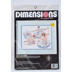 1990 Dimensions " Three‎ Ballerinas "  Cross Stitch Kit #3695 Ballet Dancers New